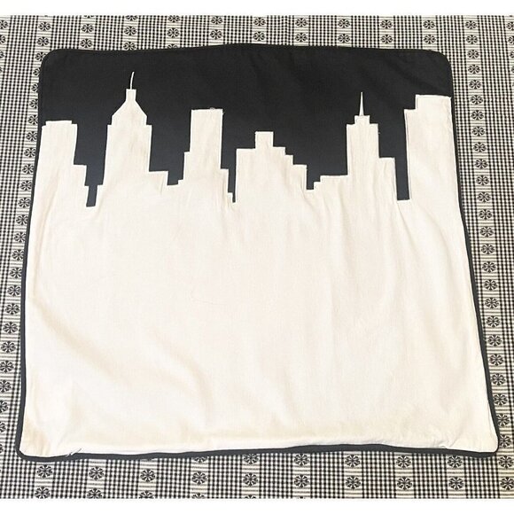 Alamode Home City Skyline Throw Pillow Cover 26” Black White Cotton Passport - Picture 2 of 5